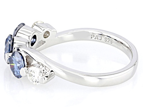 Navy Blue And Colorless Moissanite Platineve Band Ring 
1.36ctw DEW.