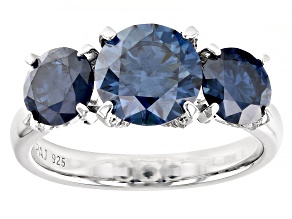 Navy Blue And Colorless Moissanite Platineve 3 Stone Ring 
3.82ctw DEW.