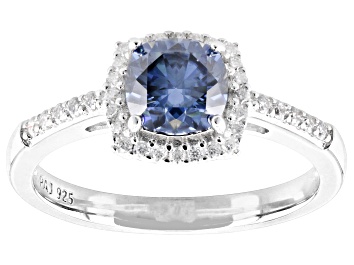 Picture of Navy Blue And Colorless Moissanite Platineve Halo Ring 
1.44ctw DEW.