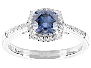 Navy Blue And Colorless Moissanite Platineve Halo Ring 
1.44ctw DEW.