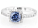 Navy Blue And Colorless Moissanite Platineve Halo Ring 
1.44ctw DEW.