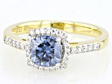 Navy Blue And Colorless Moissanite 14K Yellow Gold Over Silver Halo Ring 1.44ctw DEW.