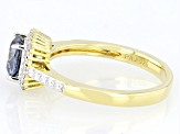 Navy Blue And Colorless Moissanite 14K Yellow Gold Over Silver Halo Ring 1.44ctw DEW.