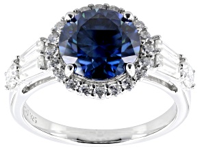 Navy Blue And Colorless Moissanite Platineve Halo Ring 3.66ctw DEW.