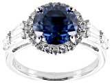 Navy Blue And Colorless Moissanite Platineve Halo Ring 3.66ctw DEW.