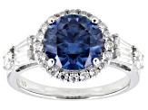 Navy Blue And Colorless Moissanite Platineve Halo Ring 3.66ctw DEW.