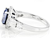 Navy Blue And Colorless Moissanite Platineve Halo Ring 3.66ctw DEW.