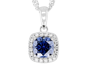 Navy Blue And Colorless Moissanite Platineve Halo Pendant 1.30ctw DEW