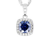 Navy Blue And Colorless Moissanite Platineve Halo Pendant 1.30ctw DEW