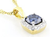 Navy Blue And Colorless Moissanite 14k Yellow Gold Over Silver Halo Pendant 1.30ctw DEW