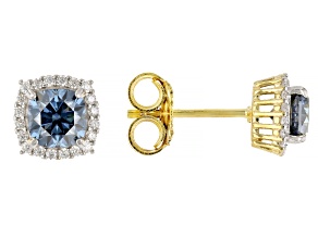 Navy Blue And Colorless Moissanite 14k Yellow Gold Over Silver Earrings 1.60ctw DEW.