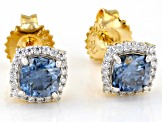 Navy Blue And Colorless Moissanite 14k Yellow Gold Over Silver Earrings 1.60ctw DEW.