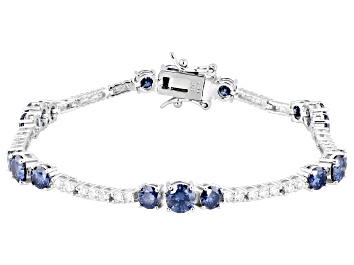 Picture of Navy Blue And Colorless Moissanite Platineve Tennis Bracelet 6.96ctw DEW.