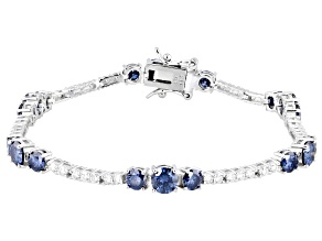 Navy Blue And Colorless Moissanite Platineve Tennis Bracelet 6.96ctw DEW.