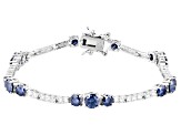 Navy Blue And Colorless Moissanite Platineve Tennis Bracelet 6.96ctw DEW.