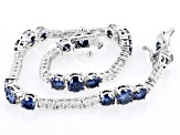 Navy Blue And Colorless Moissanite Platineve Tennis Bracelet 6.96ctw DEW.