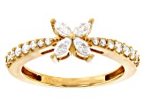 Moissanite 14K Yellow Gold Over Silver Flower Design Ring .60ctw DEW.