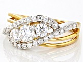 Moissanite 14K Yellow Gold Over Silver Bypass Design Ring 1.25ctw DEW.