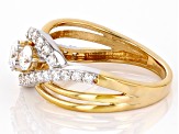 Moissanite 14K Yellow Gold Over Silver Bypass Design Ring 1.25ctw DEW.