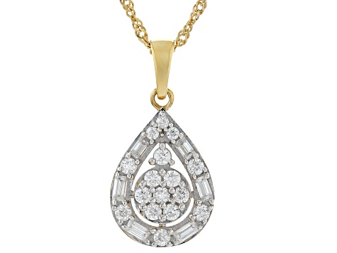 Moissanite 14k Yellow Gold Over Silver Teardrop Design Pendant .77ctw DEW