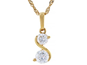 Moissanite 14k Yellow Gold Over Silver Two Stone Pendant .93ctw DEW