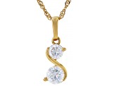 Moissanite 14k Yellow Gold Over Silver Two Stone Pendant .93ctw DEW