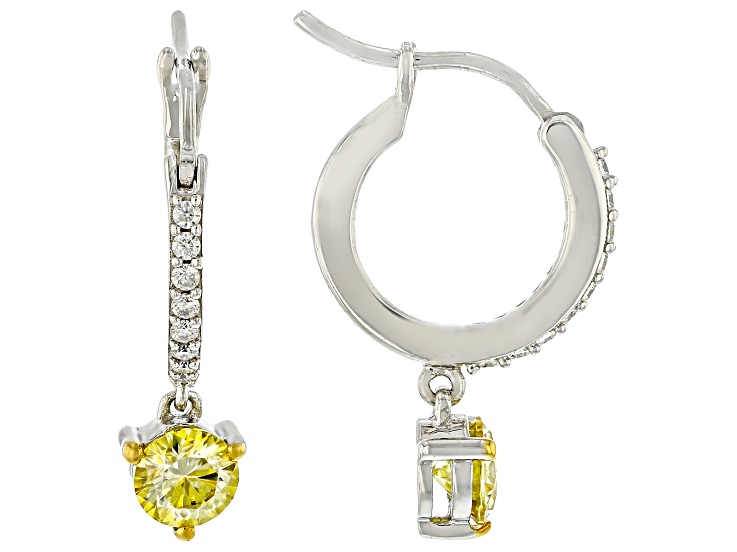 Yellow Moissanite Platineve Hoop Earrings 1.18ctw DEW.