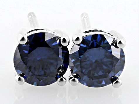 Navy Blue Moissanite Platineve Stud Earrings 1.00ctw DEW.