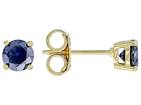 Navy Blue Moissanite 14k Yellow Gold Over Silver Stud Earrings 1.00ctw DEW.