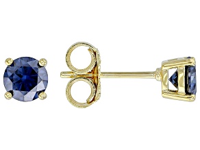 Blue Moissanite 14k Yellow Gold Over Silver Stud Earrings 1.00ctw DEW.