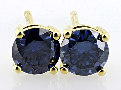 Navy Blue Moissanite 14k Yellow Gold Over Silver Stud Earrings 1.00ctw DEW.