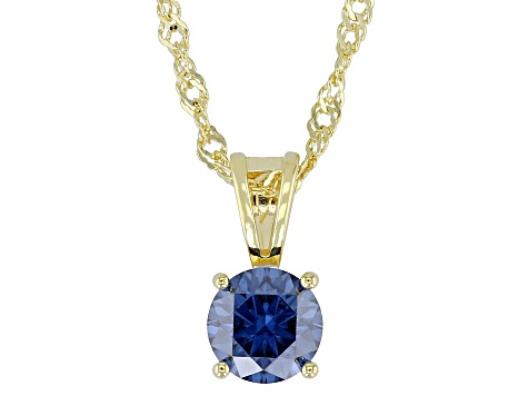 Navy Blue Moissanite 14k Yellow Gold Over Silver Solitaire Pendant 1.00ct DEW.