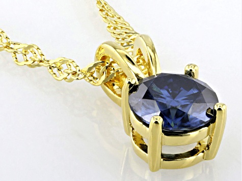 Navy Blue Moissanite 14k Yellow Gold Over Silver Solitaire Pendant 1.00ct DEW.