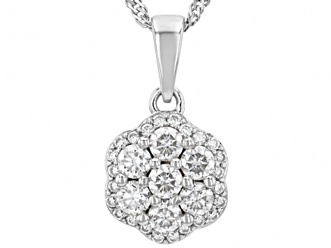 Moissanite Platineve Cluster Pendant With 18" Singapore Chain 1.18ctw DEW