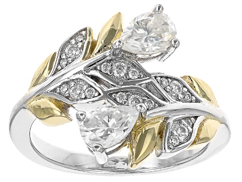 Moissanite Platineve And 14k Yellow Gold Over Platineve Silver Bypass Ring 1.10ctw DEW