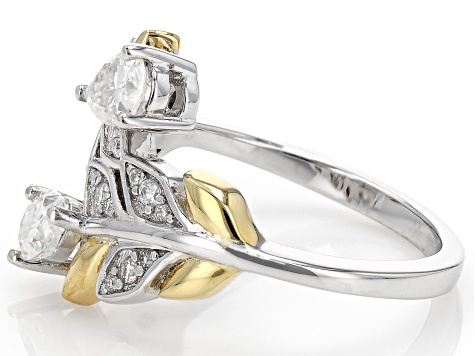 Moissanite Platineve And 14k Yellow Gold Over Platineve Silver Bypass Ring 1.10ctw DEW