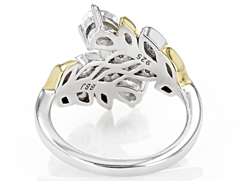 Moissanite Platineve And 14k Yellow Gold Over Platineve Silver Bypass Ring 1.10ctw DEW