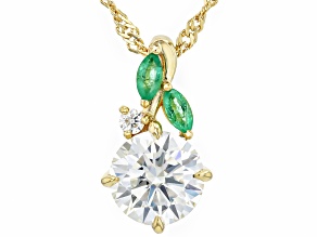 Moissanite Fire® 1.53ctw DEW Moissanite and .12ctw Emerald 14k Yellow Gold Over Silver Pendant