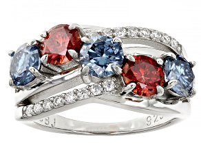 Blue And Red with Colorless Moissanite Platineve Ring 2.66ctw DEW