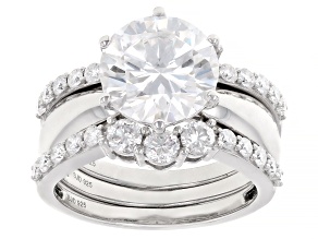 Moissanite Platineve Ring With Two Bands 4.80ctw DEW.