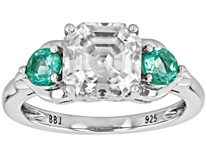 Moissanite And Emerald Platineve With 14k Yellow Gold Over Platineve Ring 2.96ct DEW