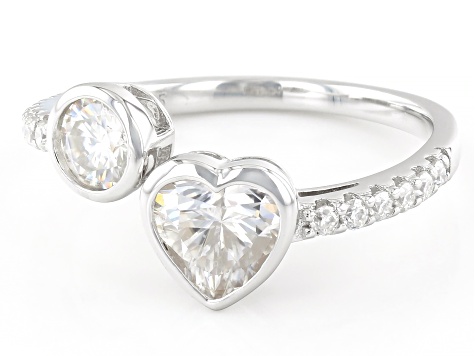 Moissanite Platineve Heart Design Ring 1.37ctw DEW.