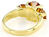 Champagne Moissanite 14k Yellow Gold Over Silver 3 Stone Ring 4.30ctw DEW