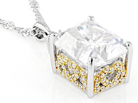 Moissanite Anniversary Platineve And 14k Yellow Gold Over Silver  Pendant 7.51ctw DEW.