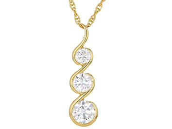 Picture of Moissanite 14k Yellow Gold Over Silver 3 Stone Pendant 1.53ctw DEW.