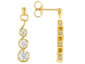 Moissanite 14k Yellow Gold Over Silver 3 Stone Earrings 1.66ctw DEW.