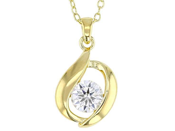 Moissanite 14k Yellow Gold Over Silver Solitaire Pendant .60ct DEW.