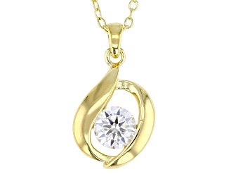 Moissanite 14k Yellow Gold Over Silver Solitaire Pendant .60ct DEW.