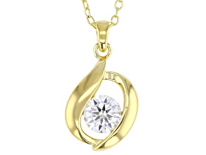 Moissanite 14k Yellow Gold Over Silver Solitaire Pendant .60ct DEW.