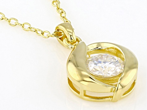 Moissanite 14k Yellow Gold Over Silver Solitaire Pendant .60ct DEW.